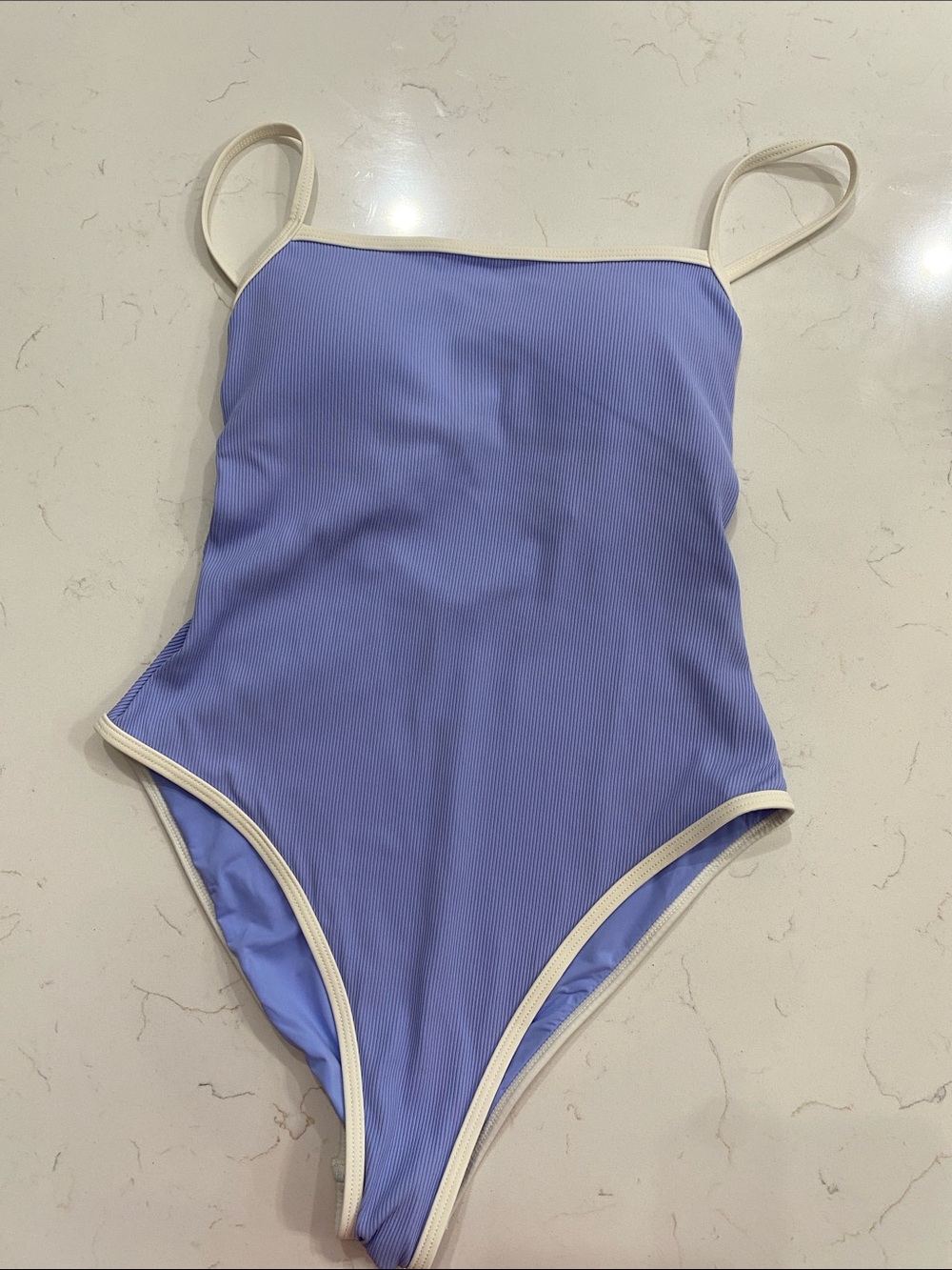 Women’s Ribbed Lavender One-Piece Swimsuit with Cream Trim